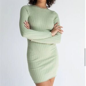 Princess Polly Sage Green Ribbed Mini Dress